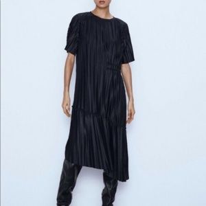 Zara Asymmetric Pleated Midi Dress sz M BNWT